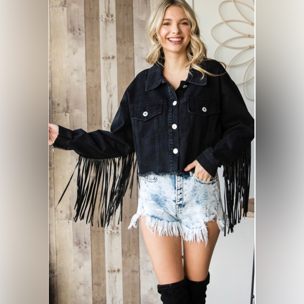 Vervet Black‎ Denim Fringe Jacket - Picture 2 of 10